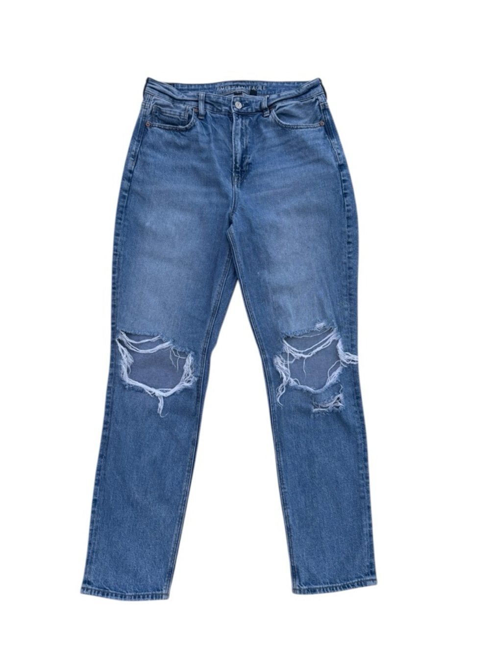 American Eagle Outfitters Distressed Straight-Leg Jeans - Blue